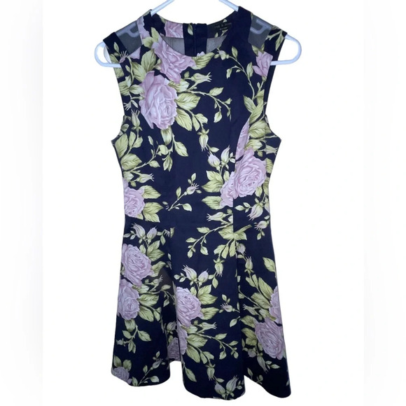Rag and Bone Navy Mesh Back Dress Fit And Flare Lavender Floral Print Size 0 - Picture 7 of 7